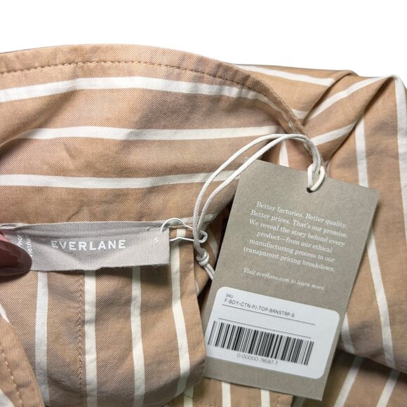 Everlane Brown White Stripe 100% Cotton Woven Pajama Top Small - Picture 6 of 6